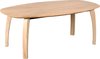 Deens ovale eettafel van naturel mangohout met vier gebogen poten.