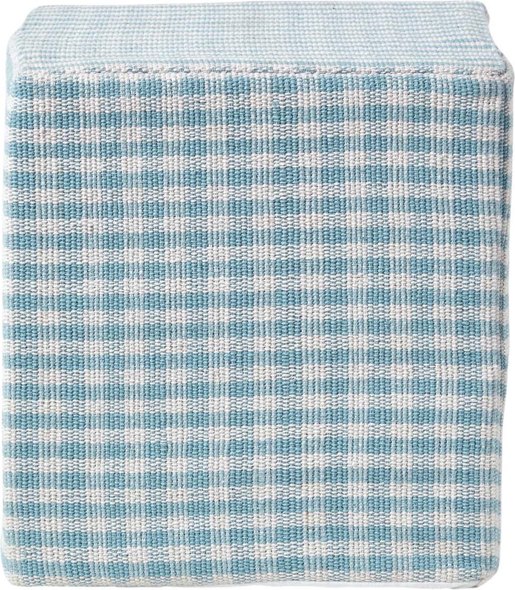 Homescapes Vichy ruit poef blauw en wit – zitkubus, 36x38 cm