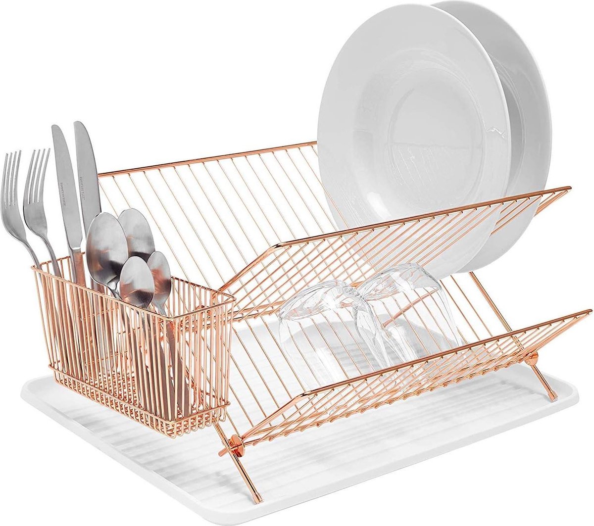 Goedkoopste Opvouwbaar afdruiprek voor borden met bestekhouder - Koper afdruiprek met lekbak inklapbaar