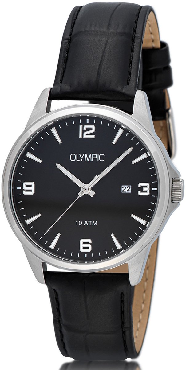 Olympic OL26HSL079 GLENN Horloge - Staal - Leer - Zwart