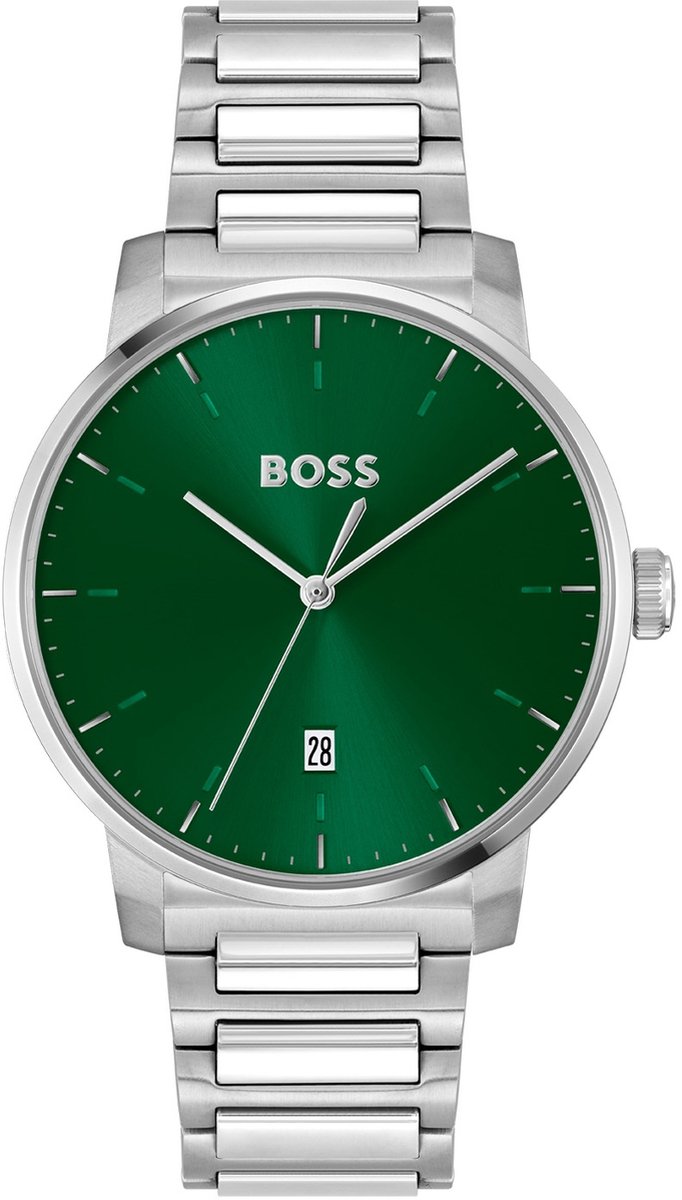 BOSS HB1514134 DEAN Heren Horloge - Mineraalglas - Staal - Zilverkleurig - 41 mm breed - Quartz - Vouw-Vlindersluiting - 5 ATM (douchen)