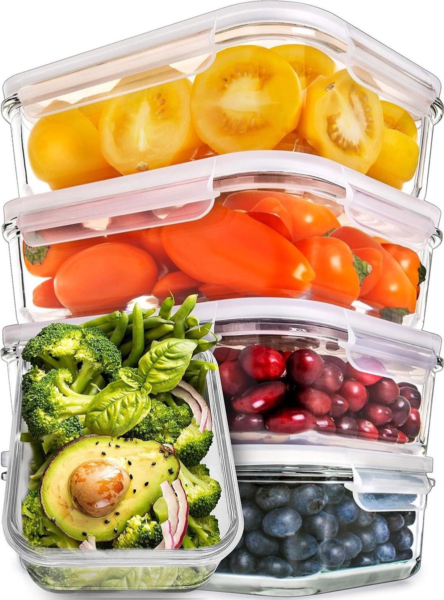Airtight Glass Meal Prep Containers Glass Food Containers with Lids Food Storage Containers Glass Lunch Box 5 Pack 850ml 1 Compartment