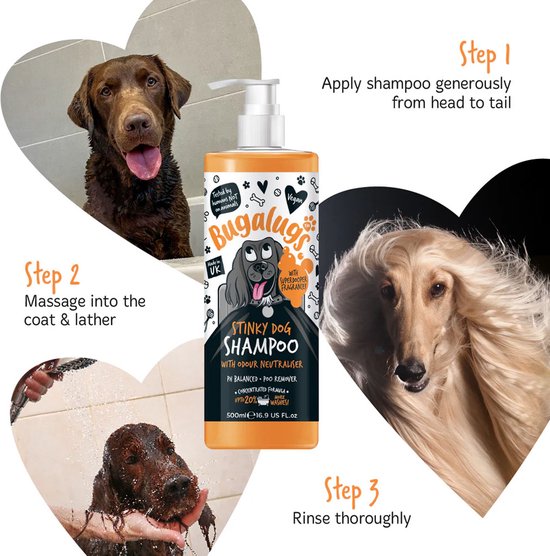 Bugalugs - Shampoo voor stinkende honden met geurneutralisator - Alle vachttypes - Fles met pompje - Vegan - 500 ml