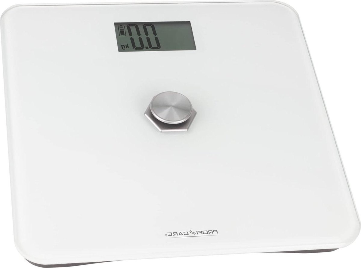 Weegschaal Personenweegschaal zonder batterij met meetbereik van 5-180 kg en groot lcd-display kinetische energie en glasoppervlak wit