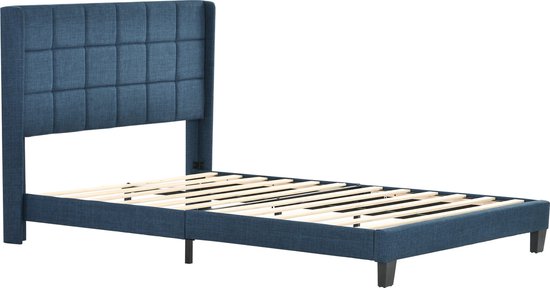 Merax Lit Double Rembourré 140x200cm avec Matras Mousse Froide 7 Zone - Lit Luxe avec Sommier à Lattes - Blauw