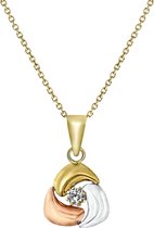 Lucardi Dames Tricolor ketting met zirkonia - 14 karaat goud - Ketting - Cadeau - 45 cm - Meerkleurig