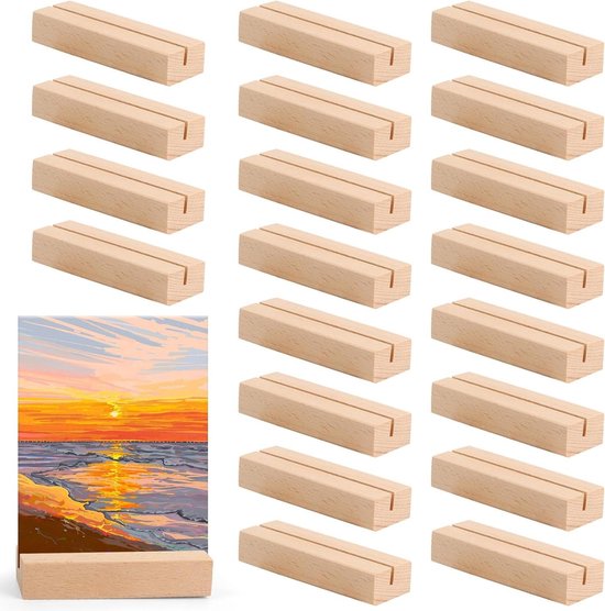 20 Porte-Cartes En Bois Naturel - Support Menu Mariage, Carte De Vœux Ou Photo - 8x2.5x1.5 Cm
