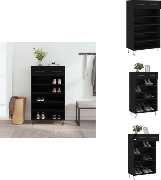 vidaXL Schoenenkast 60x35x105 cm bewerkt hout betongrijs, opbergrek voor schoenen, opbergstellage voor schoenen, schoenenordener, schoenenstellage