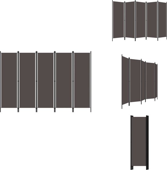 vidaXL Kamerscherm met 5 panelen 250x220 cm stof bruin, scheidingswand, decoratief scherm, kamerafscheiding, ruimteverdeler, woonkamerscherm