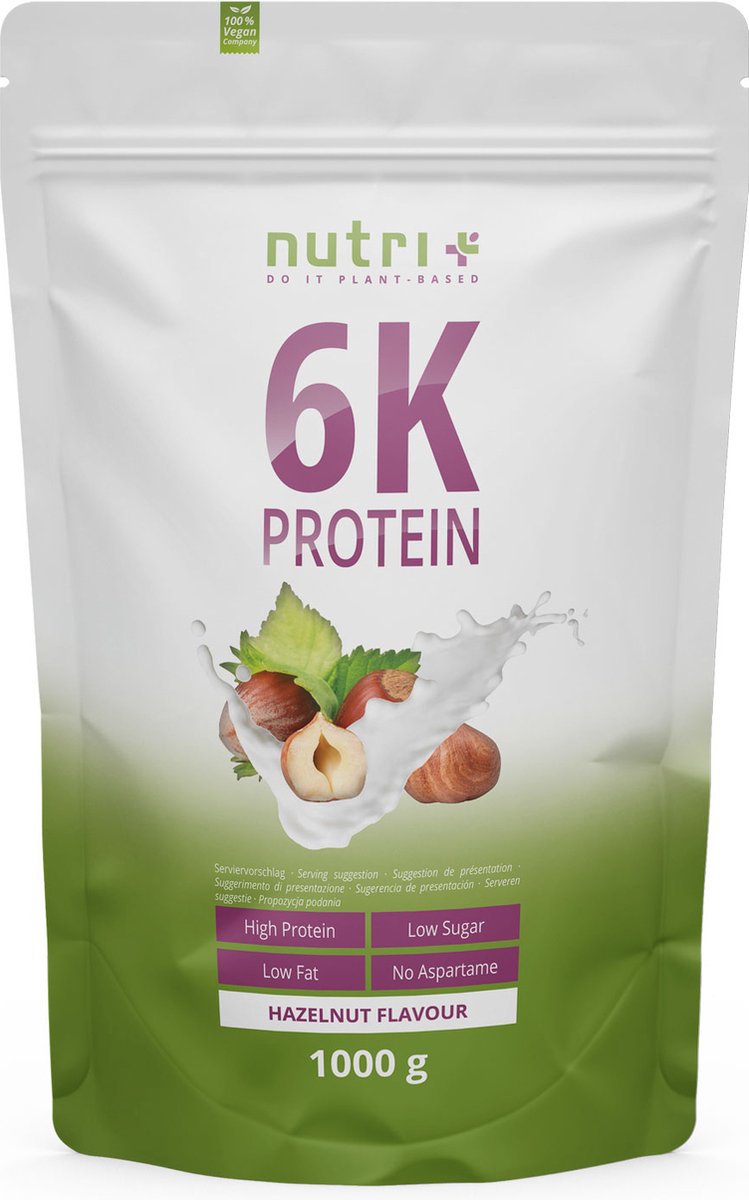 Goedkoopste nutri 6K Protein - Eiwitpoeder Hazelnut - Veganistisch proteïne poeder - met eiwitten uit zes plantaardige grondstoffen - Eiwit Shake - 1000 g