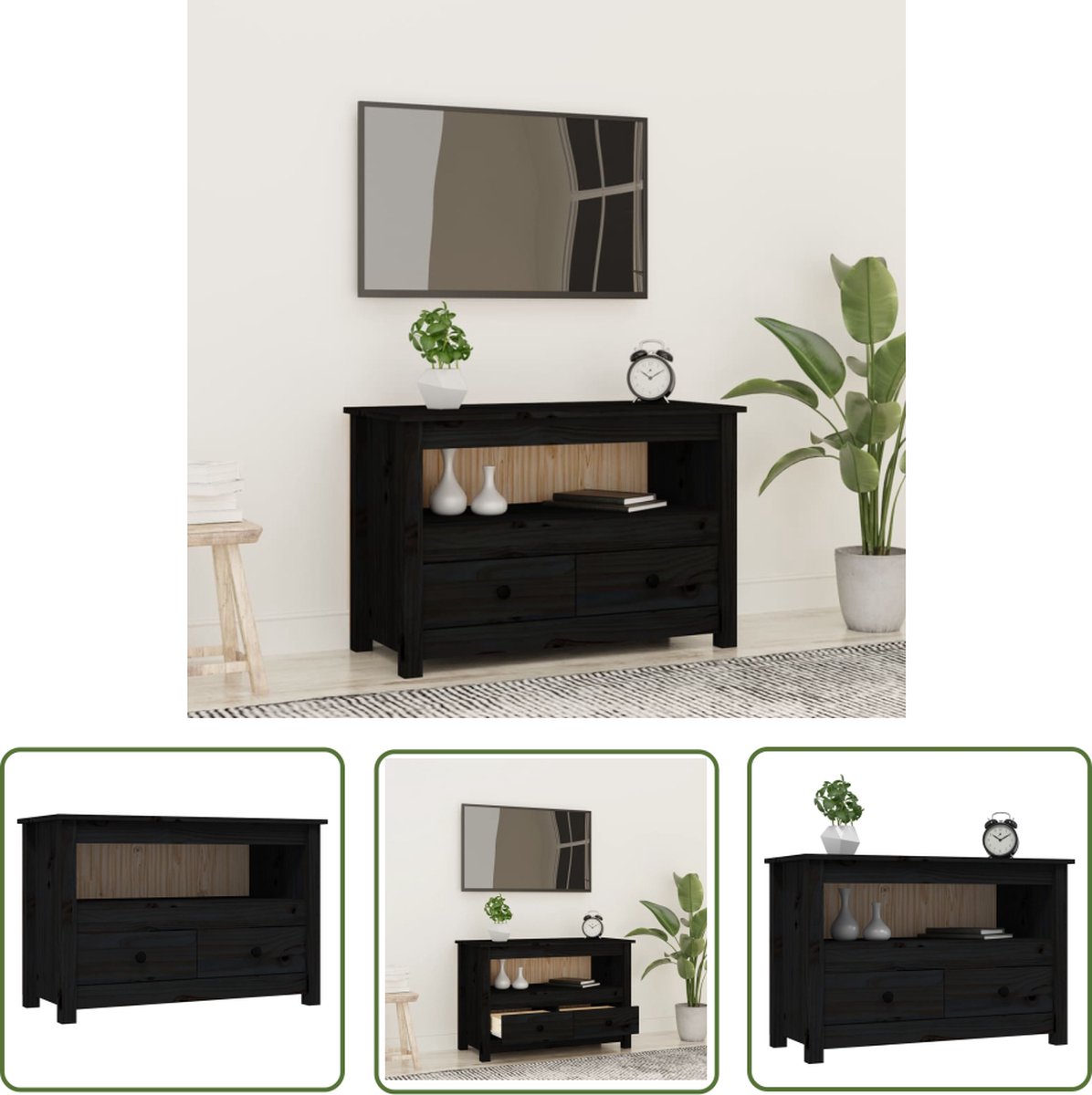 vidaXL Landelijk Tv-meubel - Tv-meubel - Tv-meubel 79x35x52 cm massief grenenhout zwart - Houten Tv-stand - Tv Kast - Salontafel