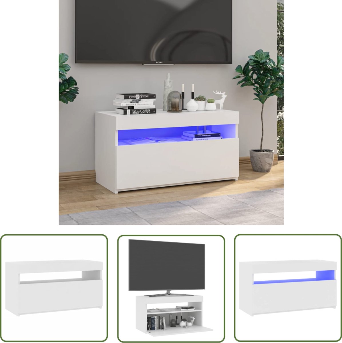 vidaXL Led Verlichting - Tv-meubel - Tv-meubel met LED-verlichting 75x35x40 cm wit - Houten Tv-stand - Media Kast - Moderner Meubilair