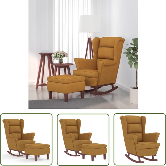 Fauteuil à bascule The Living Store Velours Marron - 78x93x97 cm - Repose-pieds inclus