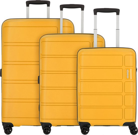 Ensemble 3 Valises Rigides American Tourister Summer Splash – Cabine, Moyenne Et Grande, 8 Roues Pivotantes, Couleur Bordeaux