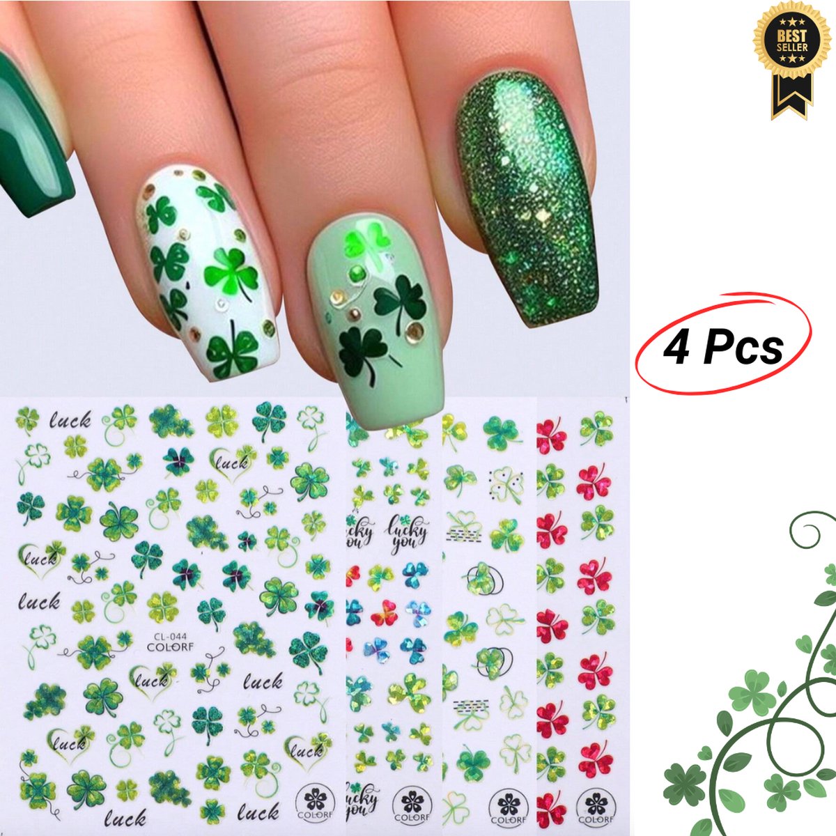 Goedkoopste GUAPÀ® Nagelstickers Klavertjes | 4 Vellen nagel stickers blaadjes en klavertjes | Nail Decals | Nail Art | Zelfklevende Nagelstickers | 4 vellen Nagelstickers Klavertjes Diverse Kleuren