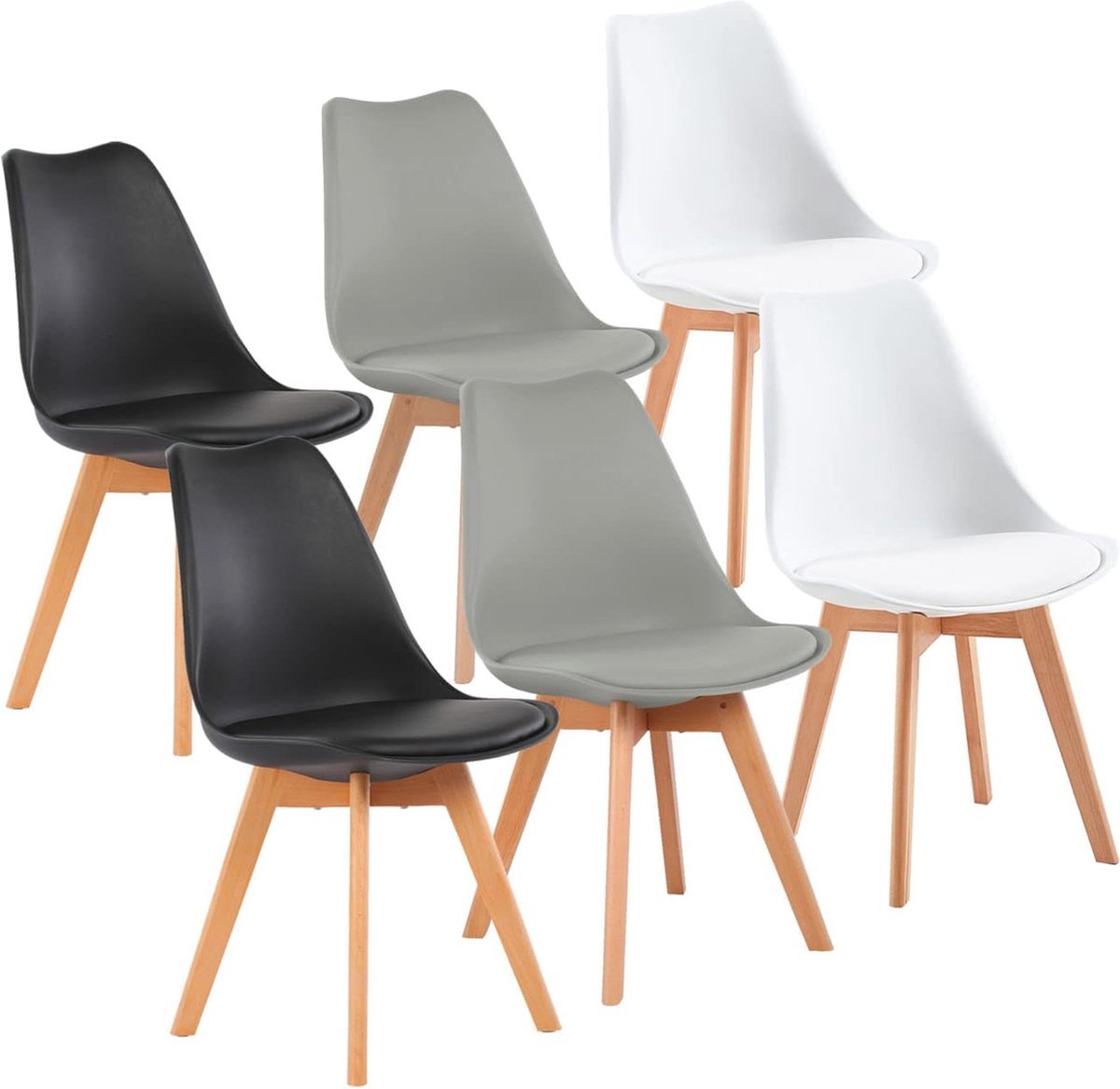Set van 6 Moderne Eetkamerstoelen met Massief Houten Poten - Ergonomisch en Comfortabel