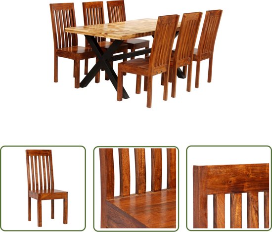 Foto: Vidaxl eettafelset massief acacia en mangohout 7 delig eettafel set acacia houten eettafel mangohout eettafel eetkamerstoel salontafel