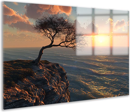 Tableaux d'arbres en verre - Tableaux sur verre nature - Peintures de soleil - Décoration murale moderne - Acrylique - Accessoires de maison verre acrylique 105x70 cm