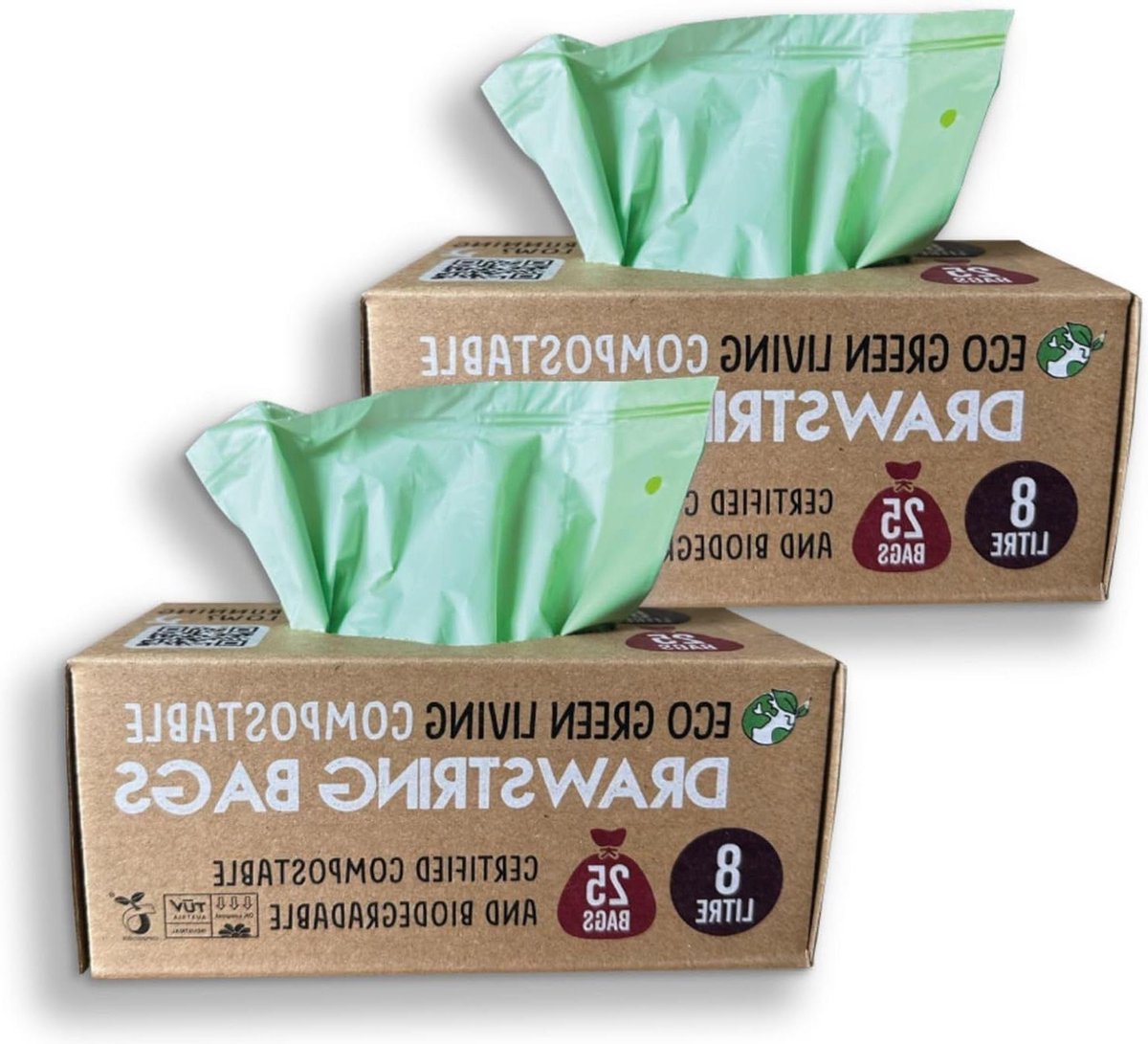 Goedkoopste Composteerbare Vuilniszakken met Trekkoord - Geschikt voor Kantoor- Badkamer- en Slaapkamerbakken - 8 Liter 2 Stuks