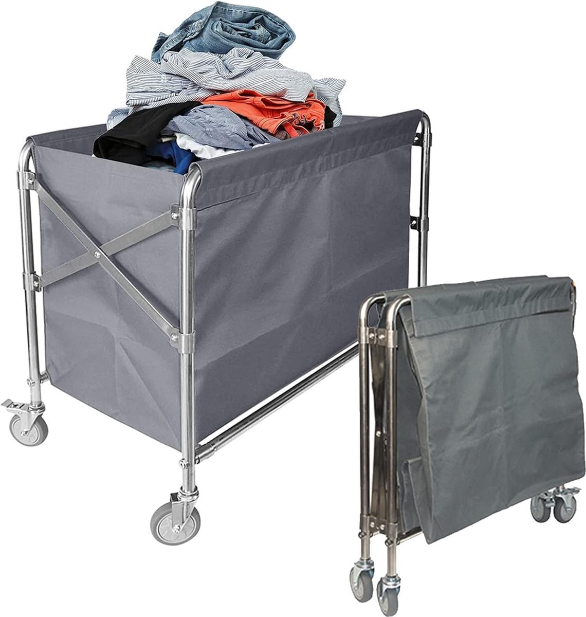 Goedkoopste Goodivery ® Opvouwbare Waswagen met Wielen en Verwijderbare Opbergzak voor Hotels en Huishoudens