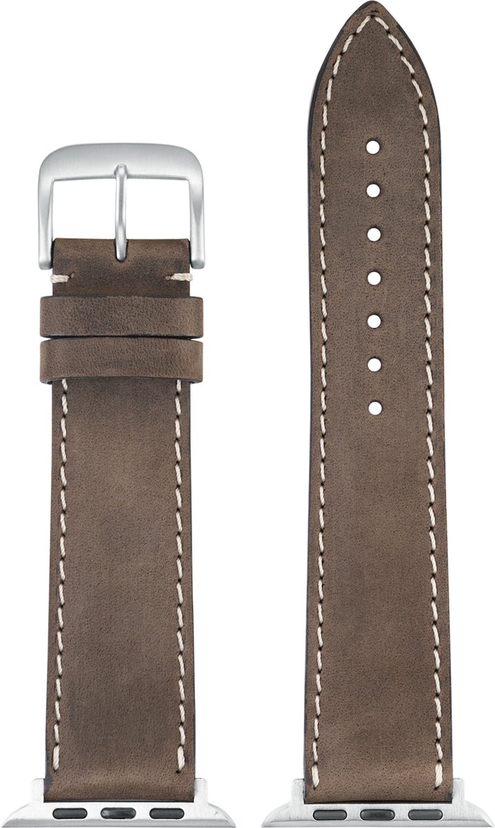 EULIT leer horlogeband geschikt voor Apple Watch 42-44-45-46 maat - Serie 1-2-3-4-5-6-7-8-9-10 + SE - nubuk smart - 22mm - donkerbruin bruin - metalen rose goudgesp - incl.adapter