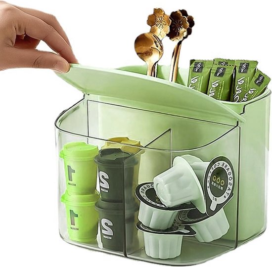 Foto: Multifunctionele thee en koffie opslaghouder voor keuken en werkblad groen
