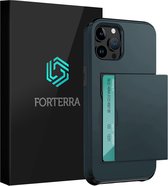 Coque pour iPhone 15 Pro avec porte-cartes - Coque rigide pour iPhone 15 Pro - Coque arrière avec porte-cartes - Bleu foncé