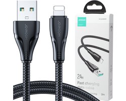 Joyroom 1.2m Nylon Lightning oplaadkabel - 2.4A Snellader - Zwart