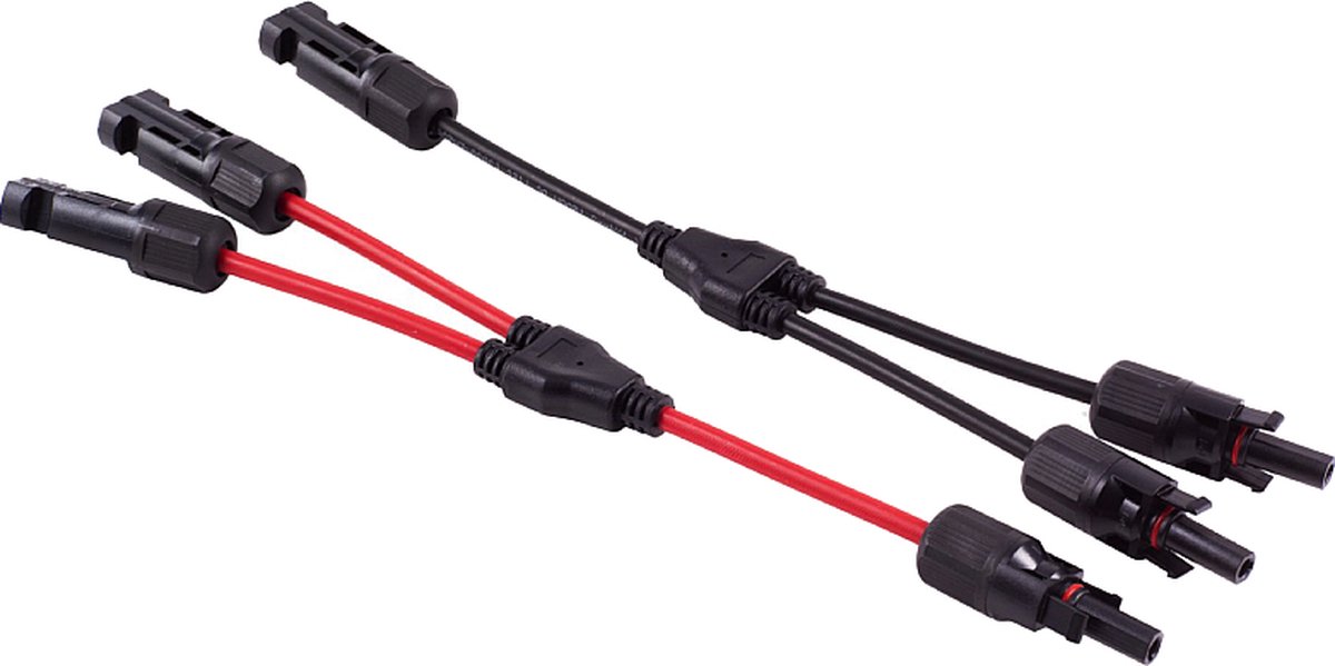 MC4 Solar Y-kabel Set - 1x (m) naar 2x (v) en 1x (v) naar 2x (m) - 4mm2 - 0,3 meter - Zwart/Rood