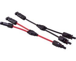 MC4 Solar Y-kabel Set - 1x (m) naar 2x (v) en 1x (v) naar 2x (m) - 4mm2 - 0,3 meter - Zwart/Rood