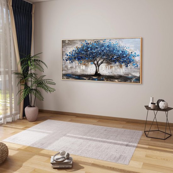 Goodivery ® Art mural moderne en forme d'arbre bleu avec cadre en bois pour des intérieurs élégants