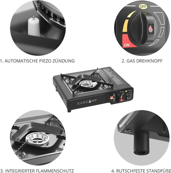 Camping Gasfornuis 1-vlammig met Draagtas - Ideaal voor Kamperen en Outdooractiviteiten + 4 gasflessen van Camping — afbeelding 4