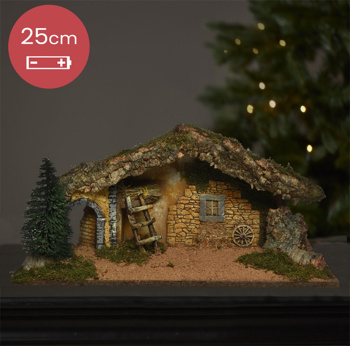 Decoris Kerststal voor kerstfiguren met LED verlichting op batterij - 25x23x58 cm onbekend