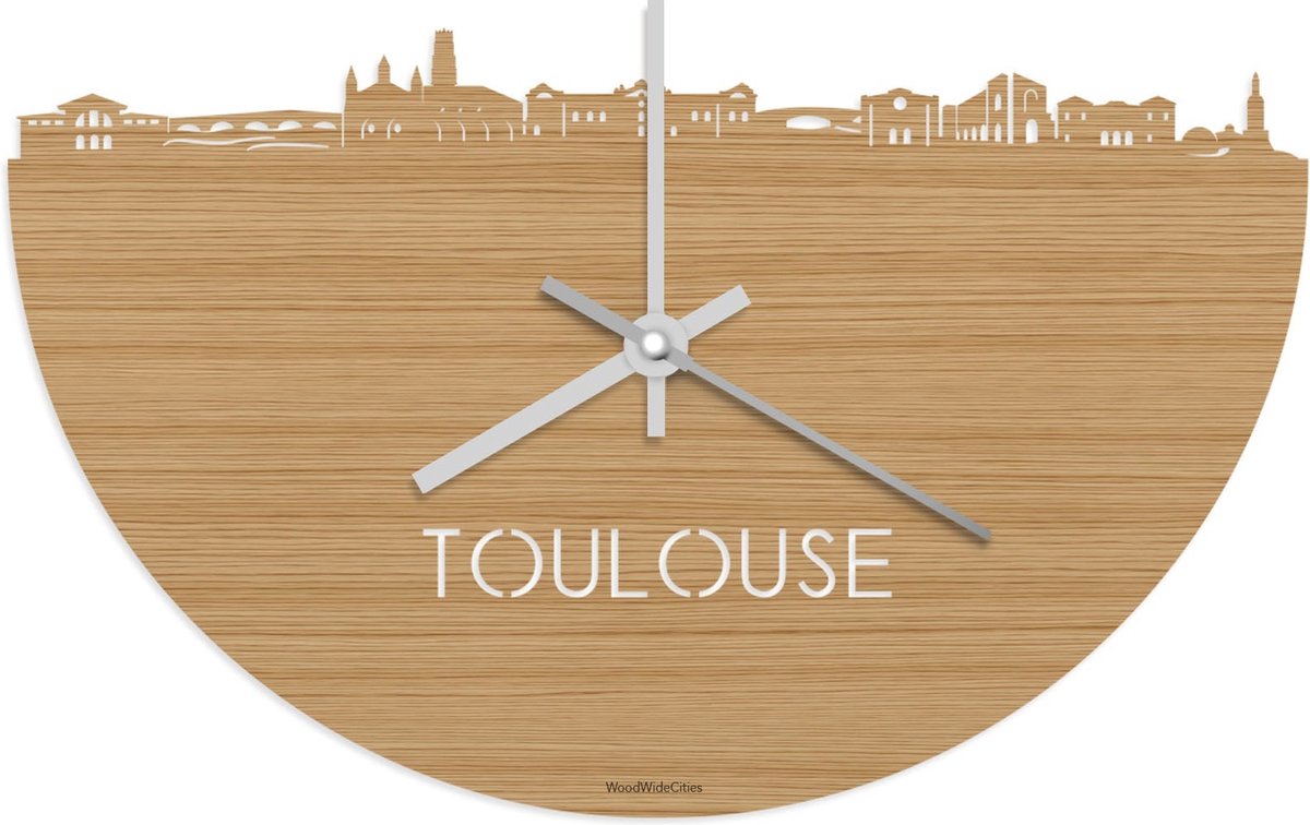 Skyline Klok Toulouse Bamboe hout - Ø 40 cm - Stil uurwerk - Wanddecoratie - Meer steden beschikbaar - Woonkamer idee - Woondecoratie - City Art - Steden kunst - Cadeau voor hem - Cadeau voor haar - Jubileum - Trouwerij - Housewarming -