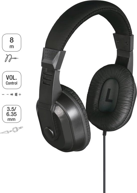 Kabelgebonden Over-Ear Hoofdtelefoon met Lange Kabel en Volumeregelaar voor TV en Muziek - 3,5 mm en 6,35 mm Adapter van Thomson — afbeelding 4