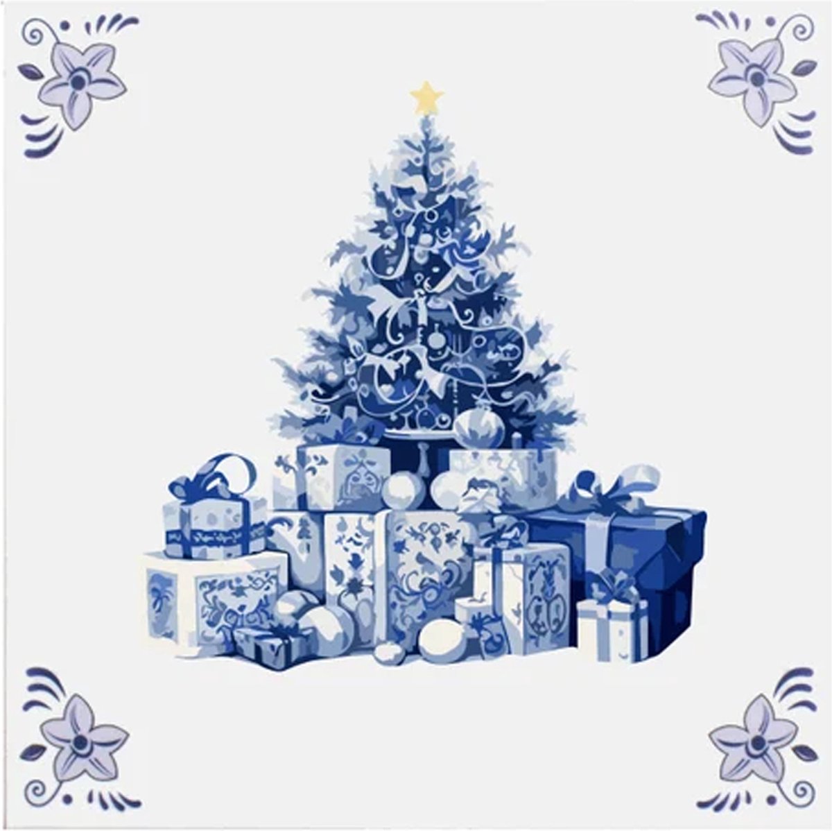 Delfts blauw tegeltje kerstboom design - delfts blauw wandbord - delftsblauw - hollandse cadeautjes - wanddecoratie - decoratieve accessoires