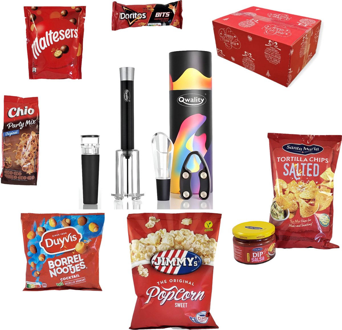 Kerstpakket 2026 – Wijnopener Luchtdruk - Origineel Kerst Pakket – Unieke Kerstpakketten – Christmas Present – Kerstcadeau voor hem haar collega man vrouw - Qwality