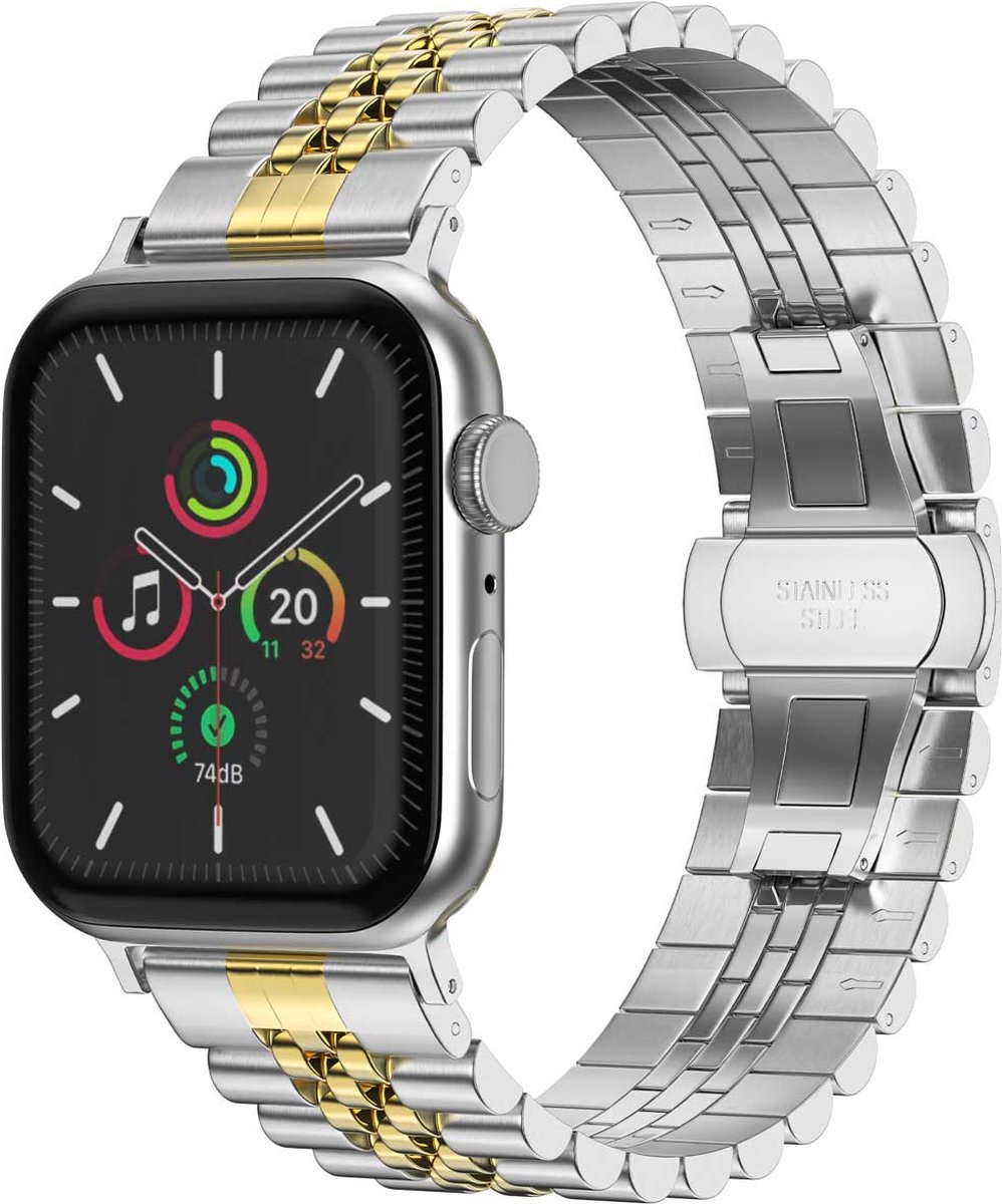 Selencia Jubilee stalen bandje geschikt geschikt voor Apple Watch Series 1 / 2 / 3 / 4 / 5 / 6 / 7 / 8 / 9 / SE / Ultra (2) - 42 / 44 / 45 / 49 mm - Zilver / Goud