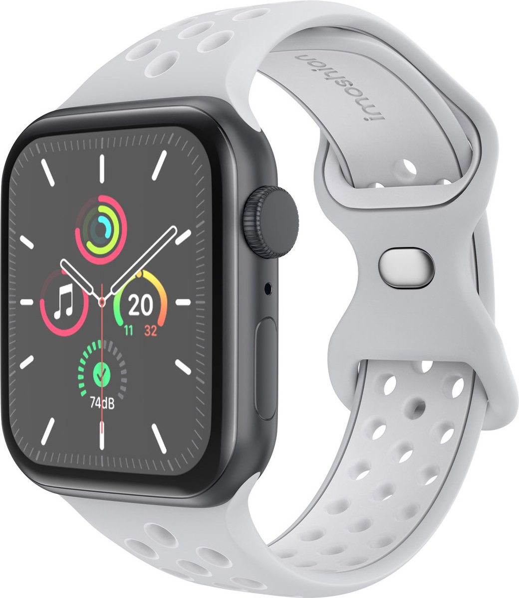 iMoshion Sport⁺ bandje geschikt geschikt voor Apple Watch Series 1 / 2 / 3 / 4 / 5 / 6 / 7 / 8 / 9 / SE / Ultra (2) - 42 / 44 / 45 / 49 mm - Maat S/M - Pure Platinum & White