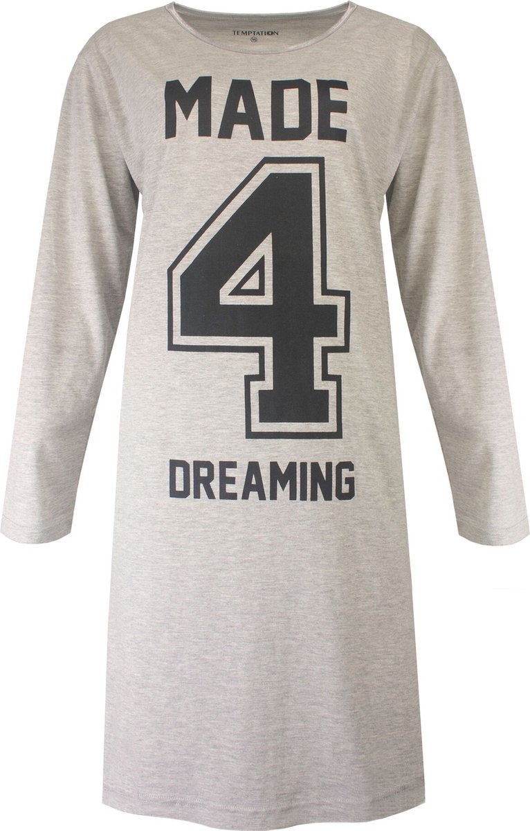 Temptation Dames Nachthemd - Bigshirt - Katoen - Grijs - Maat M