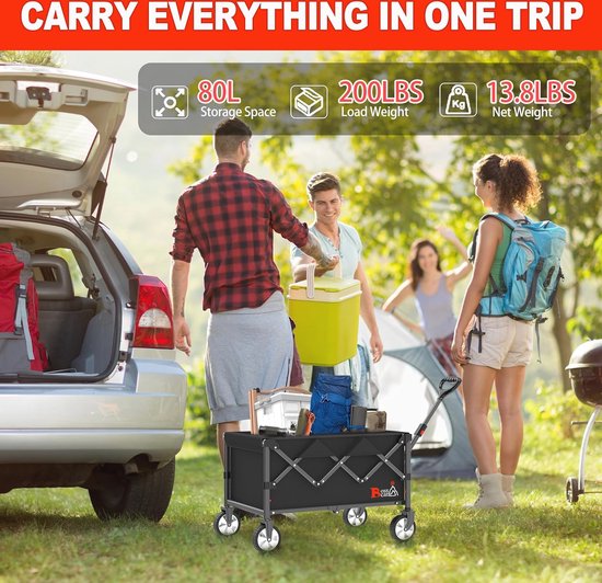 Opvouwbare vouwwagen met grote capaciteit - All Terrain wielen, drinkhouders en geurvrije stof - Ideaal voor camping, vissen en winkelen van Mac Sports — afbeelding 2