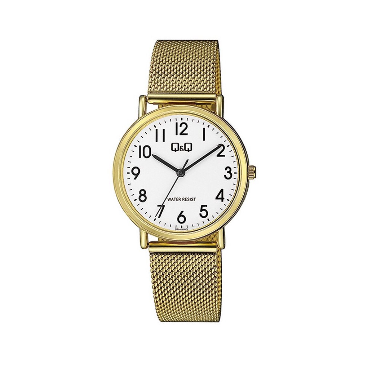 QQ Q05A-009PY - Horloge - Analoog - Vrouwen - Dames - Milanese-Mesh stalen band - Rond - Metaal - Cijfers - Goudkleurig - Wit - 3 ATM