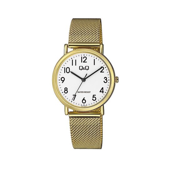 Q&Q Q05A-009PY - Montre - Analogique - Femme - Dame - Bracelet en acier milanais/maille - Ronde - Métal - Chiffres - Couleur or - Wit - 3 ATM