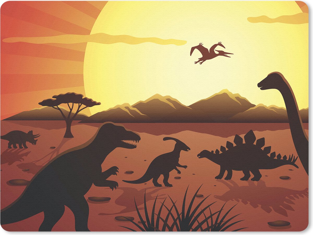 Muismat 23x19 cm - Mousepad Dino - Zon - Natuur - Tekening - Kinderen - Jongens - Muismatten