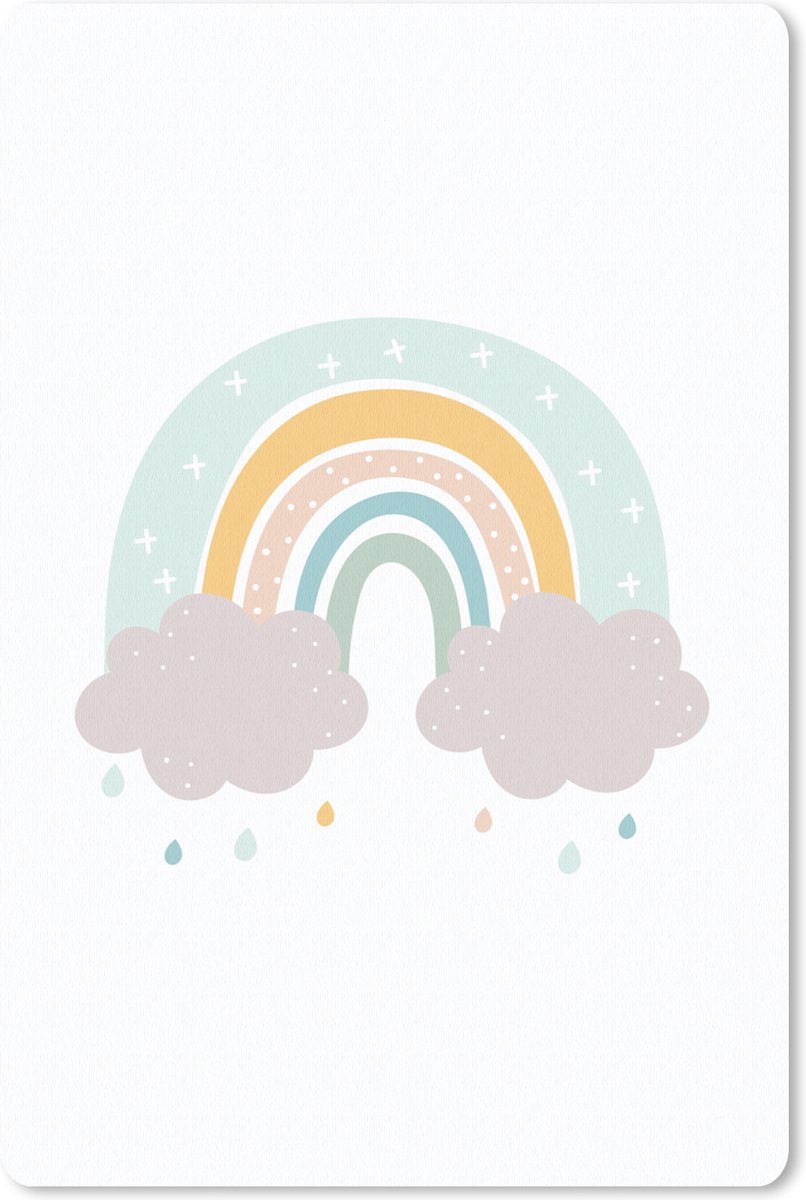 Muismat 18x27 cm - Mousepad Regenboog - Wolken - Regen - Kinderen - Pastel - Muismatten