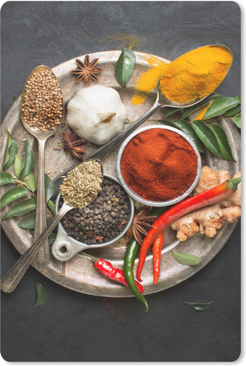 Muismat 18x27 cm - Mousepad Kruiden - Bord - Peper - Zwart - Lepels - Zilver - Muismatten