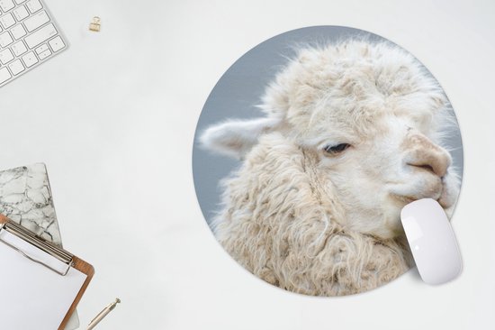 Muismat rond 50x50 cm - Mousepad Alpaca - Wol - Wit - Ronde muismatten