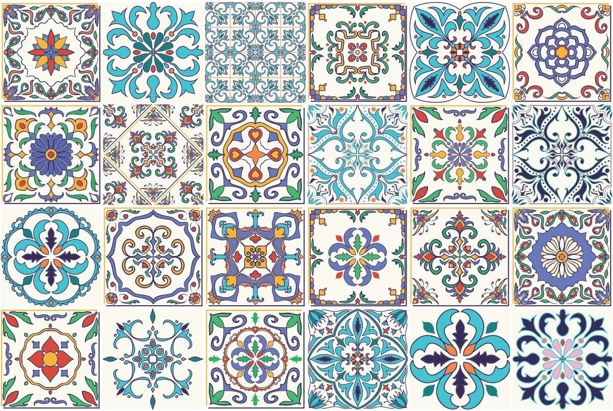 Zelfklevende tegelstickers voor badkamer en keuken - Ornamenten cementtegels - 24 stuks 20 x 20 cm