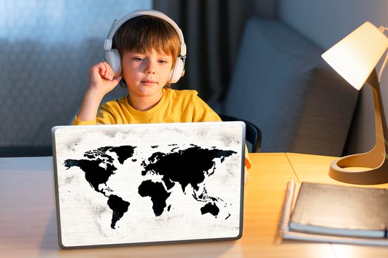 Autocollant pour ordinateur portable - 11,6 pouces - Wereldkaart - Zwart - Bois - 30x21cm - Autocollants pour ordinateur portable - Skin pour ordinateur portable - Couverture