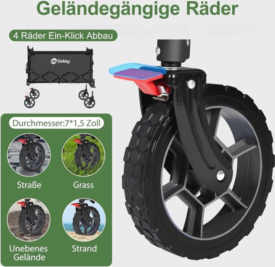 Opvouwbare Handkar voor Kinderen met Dak - 150L 150KG - Ideaal voor Strand, Kamperen en Excursies van Impact Items — afbeelding 4